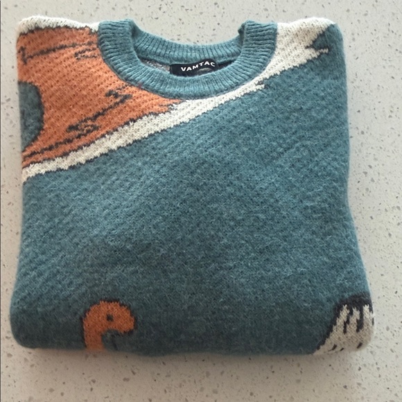 Men's Dinosaur Crewneck Sweater - Teal and Pink - Picture 14 of 14